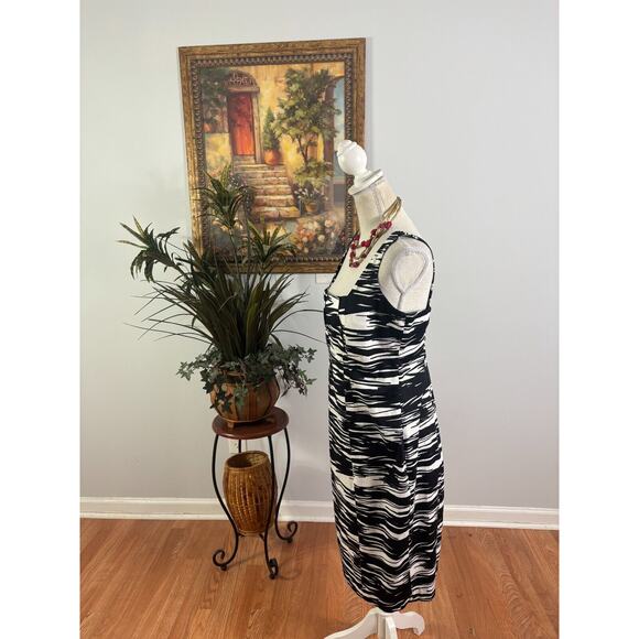 Calvin Klein Shift Dress Womens 12 White Black Geo Print Sleeveless Back Zipper - Picture 5 of 9